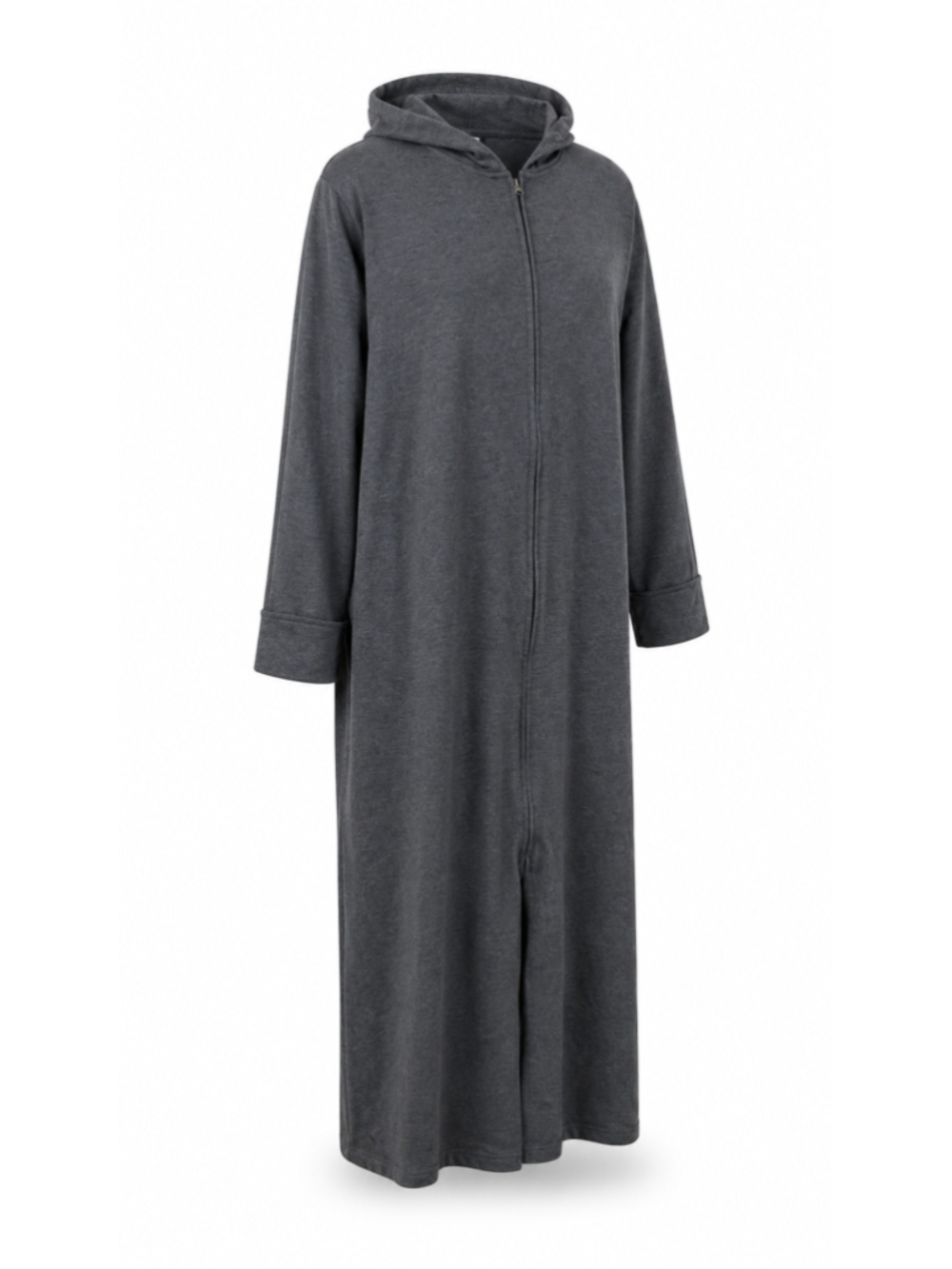 Dreams & Co Size Large Gray Hooded Zip Front Lounger Maxi / Full Length Robe NWT